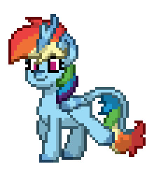 Size: 220x244 | Tagged: safe, artist:twilyisbestpone, derpibooru exclusive, rainbow dash, kirin, pony, pony town, g4, animated, cloven hooves, cute, dashabetes, female, gif, kirin rainbow dash, kirin-ified, leonine tail, pixel art, simple background, smiling, solo, species swap, sprite, tail, transparent background, trotting, trotting in place, walk cycle, walking
