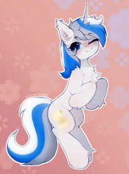 Size: 1280x1716 | Tagged: safe, artist:astralblues, oc, pony, unicorn, female, mare, one eye closed, solo, wink