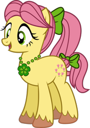 Size: 1547x2202 | Tagged: safe, artist:starryshineviolet, posey bloom, earth pony, pony, g4, g5, my little pony: tell your tale, spoiler:my little pony: tell your tale, bow, female, g5 to g4, generation leap, hair bow, jewelry, mare, necklace, open mouth, simple background, smiling, solo, tail, tail bow, transparent background