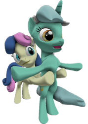 Size: 512x720 | Tagged: safe, artist:topsangtheman, bon bon, lyra heartstrings, sweetie drops, earth pony, pony, unicorn, g4, 3d, female, lesbian, ship:lyrabon, shipping, simple background, titanic, transparent background