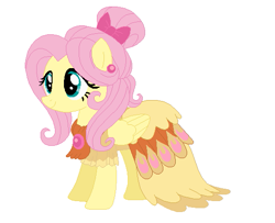 Size: 551x448 | Tagged: safe, artist:box-of-ideas, artist:glittertiara, artist:selenaede, fluttershy, pegasus, pony, g4, alternate hairstyle, base used, clothes, cute, dress, ear piercing, earring, female, jewelry, mare, piercing, shyabetes, simple background, solo, white background