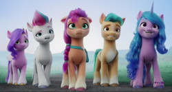 Size: 708x379 | Tagged: safe, screencap, hitch trailblazer, izzy moonbow, pipp petals, sunny starscout, zipp storm, earth pony, pegasus, pony, unicorn, g5, my little pony: a new generation, spoiler:g5, female, floppy ears, male, mane five, mare, stallion