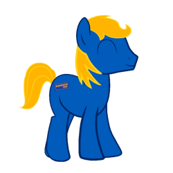 Size: 768x768 | Tagged: safe, artist:thatradhedgehog, oc, oc only, earth pony, pony, ^^, blockbuster, earth pony oc, eyes closed, full body, hooves, male, nostalgia, ponified, simple background, smiling, solo, stallion, standing, tail, transparent background