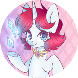 Size: 300x300 | Tagged: safe, artist:hawthornss, oc, oc only, oc:britannia, pony, unicorn, b.u.c.k., b.u.c.k. 2016, diamonds, element of generosity, eye clipping through hair, eyebrows, eyebrows visible through hair, horn, looking at you, simple background, smiling, smiling at you, solo, transparent background, unicorn oc