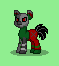 Size: 59x66 | Tagged: safe, artist:dematrix, oc, oc:subject-4044.error, cyborg, earth pony, pony, robot, robot pony, pony town, angry, clothes, corrupted, green background, male, pixel art, red eyes, simple background, solo, stallion