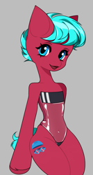 Size: 889x1662 | Tagged: safe, artist:moebomoe, artist:windsweeper, oc, oc:windsweeper, pony, semi-anthro, arm hooves, clothes, gris swimsuit, one-piece swimsuit, see-through, shiny swimsuit, short mane, short tail, swimsuit, tail