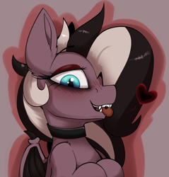 Size: 1798x1879 | Tagged: safe, artist:luxsimx, oc, oc only, oc:efflorescence, bat pony, pony, choker, fangs, piercing, solo, tongue out, tongue piercing