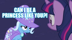 Size: 1280x720 | Tagged: safe, edit, edited screencap, screencap, trixie, twilight sparkle, pony, unicorn, g4, magic duel, my little pony: friendship is magic, cape, clothes, female, hat, mare, trixie's cape, trixie's hat, unicorn twilight