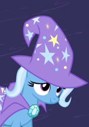 Size: 505x720 | Tagged: safe, edit, edited screencap, screencap, trixie, pony, unicorn, g4, magic duel, brooch, cape, clothes, cropped, female, hat, jewelry, mare, trixie's brooch, trixie's cape, trixie's hat