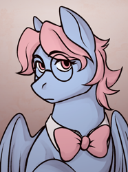 Size: 1040x1400 | Tagged: safe, artist:bunnyshrubby, wind whistler, pegasus, pony, g1, bowtie, bust, glasses, solo