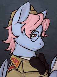 Size: 1040x1400 | Tagged: safe, artist:bunnyshrubby, wind whistler, pegasus, pony, equestria at war mod, g1, bowtie, bust, clothes, glasses, solo, uniform