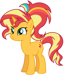 Size: 1024x1197 | Tagged: safe, artist:emeraldblast63, sunset shimmer, pony, unicorn, g4, g5, mane melody, my little pony: tell your tale, spoiler:g5, spoiler:my little pony: tell your tale, spoiler:tyts01e05, female, full body, hooves, horn, mare, simple background, smiling, solo, standing, tail, transparent background