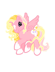 Size: 791x1024 | Tagged: safe, artist:vernorexia, pinkie pie (g3), surprise, oc, oc:pink lemonade, pegasus, pony, g3, coat markings, fusion, i can't believe it's not hasbro studios, pastel colors, pink body, pink mane, purple eyes, request, requested art, simple background, socks (coat markings), solo, transparent background, wings, yellow mane