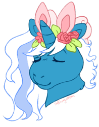 Size: 639x815 | Tagged: safe, artist:hoffnungsstern, oc, oc only, oc:fleurbelle, pony, bow, bunny ears, eyes closed, female, floral head wreath, flower, hair bow, mare, simple background, solo, transparent background