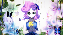 Size: 1920x1080 | Tagged: safe, artist:ratachu666, sweetie belle, butterfly, human, equestria girls, g4, 3d, clothes, dress, gloves, koikatsu, looking at you, smiling, smiling at you, solo