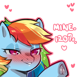Size: 1159x1159 | Tagged: safe, artist:cold-blooded-twilight, rainbow dash, pegasus, pony, g4, 20% cooler, bedroom eyes, blushing, dialogue, female, heart, mare, simple background, smiling, solo, transparent background, underhoof