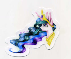 Size: 1513x1257 | Tagged: safe, artist:pessadie, princess celestia, alicorn, pony, g4, bust, eyelashes, female, jewelry, mare, peytral, smiling, solo, tiara, traditional art