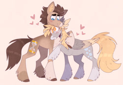 Size: 1280x883 | Tagged: safe, artist:wanderingpegasus, derpy hooves, doctor whooves, time turner, earth pony, pegasus, pony, g4, alternate hairstyle, cute, derpabetes, duo, female, grin, heart, male, mare, markings, raised hoof, redesign, ship:doctorderpy, shipping, smiling, stallion, straight, unshorn fetlocks