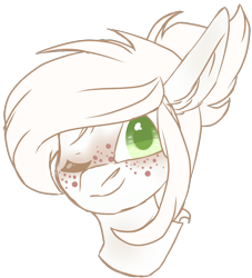 Size: 1082x1190 | Tagged: safe, artist:moonert, oc, oc only, earth pony, pony, bust, ear fluff, earth pony oc, female, freckles, mare, one eye closed, simple background, solo, transparent background, wink