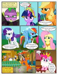 Size: 612x792 | Tagged: safe, edit, edited screencap, screencap, applejack, discord, fluttershy, pinkie pie, rainbow dash, rarity, spike, twilight sparkle, alicorn, draconequus, dragon, earth pony, pegasus, pony, unicorn, comic:friendship is dragons, dungeons and discords, g4, keep calm and flutter on, the break up breakdown, big crown thingy, clothes, comic, crown, dialogue, element of generosity, element of honesty, element of kindness, element of laughter, element of loyalty, element of magic, elements of harmony, fake beard, flashlight (object), jewelry, male, mane seven, mane six, out, regalia, screencap comic, suit, twilight sparkle (alicorn), unamused, worried
