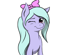 Size: 1400x1080 | Tagged: safe, artist:whiro153, flitter, pegasus, pony, g4, bow, female, hair bow, mare, one eye closed, simple background, smiling, solo, transparent background, wink