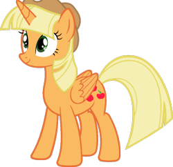 Size: 800x774 | Tagged: safe, artist:foxyfell1337, applejack, twilight sparkle, alicorn, pony, g4, alicornified, alternate hairstyle, applecorn, palette swap, race swap, recolor, simple background, solo, transparent background, twilight sparkle (alicorn)