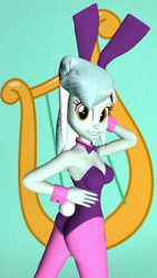 Size: 900x1600 | Tagged: safe, artist:oatmeal!, lyra heartstrings, human, equestria girls, g4, 3d, arm behind head, ass, breasts, bunny ears, bunny suit, butt, clothes, costume, cutie mark background, easter, female, gmod, hand on waist, holiday, leotard, looking back, playboy bunny, rear view, sexy, smiling, solo, wide eyes
