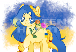 Size: 1280x885 | Tagged: safe, artist:writtenheart, oc, oc only, oc:ukraine, female, flower, nation ponies, solo, ukraine, watermark