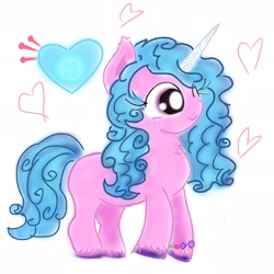 Size: 2048x2048 | Tagged: safe, artist:tiga mega, izzy moonbow, pony, unicorn, g5, bracelet, female, heart, high res, horn, jewelry, mare, one eye closed, simple background, smiling, solo, white background, wink
