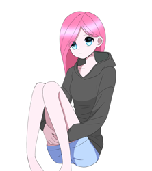 Size: 2637x2968 | Tagged: safe, artist:melonche, pinkie pie, human, equestria girls, g4, clothes, female, high res, hoodie, pinkamena diane pie, simple background, sitting, solo, white background