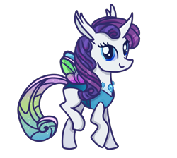 Size: 4000x3580 | Tagged: safe, artist:nitlynjane, derpibooru exclusive, rarity, changedling, changeling, g4, changedlingified, changelingified, curved horn, female, gameloft interpretation, horn, insect wings, looking at you, mare, raised hoof, rariling, simple background, smiling, smiling at you, solo, species swap, tail, transparent background, transparent tail, transparent wings, wings
