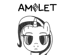 Size: 1200x892 | Tagged: safe, artist:horses are fuckin weird, trixie, pony, unicorn, g4, alicorn amulet, alternate universe, amulet, animated, black and white, blank expression, blank stare, crossover, female, frame by frame, gif, grayscale, jewelry, looking at you, mare, monochrome, omori, simple background, solo, squigglevision, text, white background