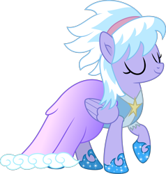 Size: 3374x3549 | Tagged: safe, artist:starcollider, cloudchaser, pegasus, pony, g4, .svg available, clothes, dress, eyes closed, female, gala dress, hairband, high res, hoof shoes, mare, raised hoof, simple background, smiling, solo, svg, transparent background, vector