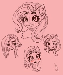 Size: 1600x1900 | Tagged: safe, artist:falafeljake, starlight glimmer, pony, unicorn, g4, alternate hairstyle, amazed, blushing, chest fluff, cute, ear fluff, emotions, female, glimmerbetes, lineart, looking at you, open mouth, sad, sketch, smiling, solo