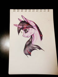 Size: 768x1024 | Tagged: safe, artist:pessadie, twilight sparkle, pony, unicorn, g4, bust, female, mare, solo, traditional art, unicorn twilight