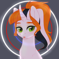Size: 4000x4000 | Tagged: safe, artist:77jessieponygames77, oc, oc only, pony, unicorn, :p, abstract background, bust, horn, solo, tongue out, unicorn oc