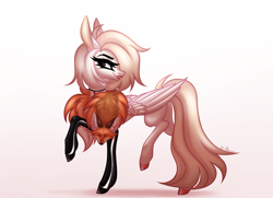 Size: 3600x2600 | Tagged: safe, artist:henori_artist, oc, oc only, fox, pegasus, pony, clothes, eyelashes, female, high res, hoof polish, latex, latex socks, mare, pegasus oc, raised hoof, smiling, smirk, socks, solo, wings