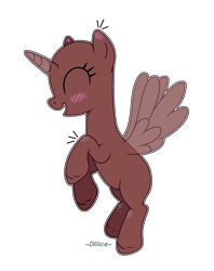 Size: 1344x1698 | Tagged: safe, artist:dillice, oc, oc only, alicorn, pony, ^^, alicorn oc, bald, base, blush sticker, blushing, eyelashes, eyes closed, female, full body, hooves, horn, mare, open mouth, open smile, rearing, signature, simple background, smiling, solo, spread wings, transparent background, wings
