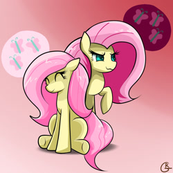 Size: 1280x1280 | Tagged: safe, artist:genericmlp, fluttershy, pony, g4, duality, eyes closed, self paradox, self ponidox, solo