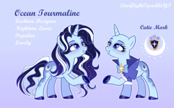 Size: 1920x1193 | Tagged: safe, artist:afterglory, artist:gihhbloonde, oc, oc:ocean tourmaline, pony, unicorn, female, mare, offspring, parent:shining armor, parent:trixie, parents:shintrix, reference sheet, solo