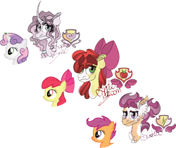 Size: 4105x3457 | Tagged: safe, apple bloom, scootaloo, sweetie belle, earth pony, pegasus, pony, unicorn, g4, cutie mark crusaders, female, filly, foal, high res, simple background, transparent background