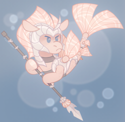 Size: 1281x1251 | Tagged: safe, artist:pigeorgien, oc, oc only, pony, seapony (g4), angry, armor, chibi, cute, ears back, fin wings, fins, male, solo, spear, stallion, underwater, weapon, wings