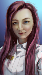 Size: 1035x1805 | Tagged: safe, artist:ciborgen, fluttershy, human, g4, bust, clothes, female, humanized, portrait, solo