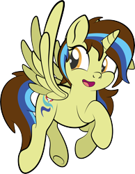 Size: 6410x8269 | Tagged: safe, artist:alexdti, oc, oc only, oc:epsi pep power, alicorn, pony, absurd resolution, alicorn oc, female, flying, full body, hooves, horn, mare, multicolored mane, multicolored tail, open mouth, open smile, simple background, smiling, solo, spread wings, tail, transparent background, underhoof, wings