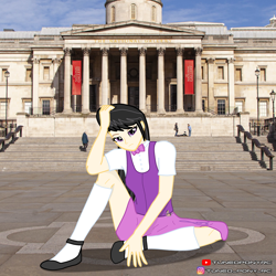 Size: 4096x4096 | Tagged: safe, artist:forzaveteranenigma, octavia melody, human, g4, clothes, flats, humanized, instagram, irl, irl human, london, photo, pose, real life background, shoes, skirt, stairs, trafalgar square, youtube