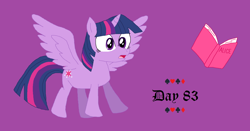 Size: 1562x820 | Tagged: safe, artist:princess-josie-riki, twilight sparkle, alicorn, pony, g4, alice in wonderland, book, crossover, falling, purple background, simple background, solo, twilight sparkle (alicorn)