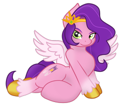 Size: 2356x2000 | Tagged: safe, artist:grapefruit-face, artist:joey darkmeat, edit, pipp petals, pegasus, pony, g5, draw me like one of your french girls, female, high res, looking at you, lying down, mare, simple background, sitting, smiling, smiling at you, solo, spread wings, transparent background, wings