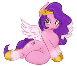 Size: 2356x2000 | Tagged: safe, artist:grapefruit-face, artist:joey darkmeat, edit, pipp petals, pegasus, pony, g5, draw me like one of your french girls, female, high res, looking at you, lying down, mare, side-sitting, simple background, sitting, smiling, smiling at you, solo, spread wings, transparent background, wings