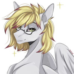 Size: 1200x1200 | Tagged: safe, artist:banana, oc, oc:ludwig von leeb, pegasus, pony, blonde hair, glasses, green eyes, looking at you, male, simple background, smiling, solo, stallion, white background, wings