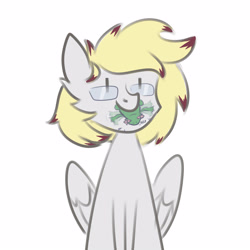 Size: 3000x3000 | Tagged: safe, artist:tanatos, oc, oc only, oc:ludwig von leeb, frog, pegasus, pony, toad, blonde hair, glasses, help, high res, male, mouth hold, simple background, solo, stallion, white background, wings